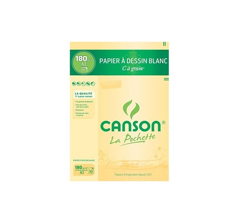 CANSON Papier à dessin "C" à grain, format A3, 180 g/m2