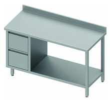 Table inox avec 2 tiroirs a gauche & etagère - gamme 600 - stalgast - 900x600