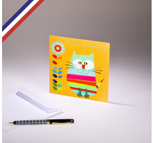 Carte simple Le Petit monde de Kali créée et imprimée en France sur papier certifié PEFC - Heureux anniversaire - Chat et fleur