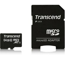 Carte mémoire Micro Secure Digital (micro SD) Transcend 64Go SDXC Class 10 avec adaptateur
