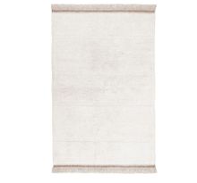 Tapis en laine blanc cassé à franges marron glacé - 120 x 170 cm