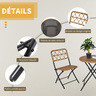 Ensemble bistro de jardin 3 pièces pliantes style cosy 2 chaises + table résine tressée beige acier époxy noir