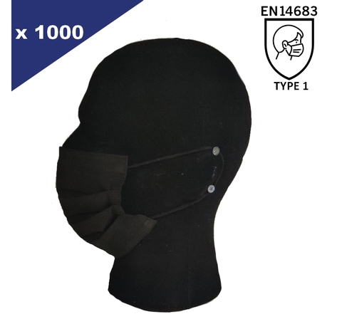 Lot de 1000 Masques Jetables Noir Type I EN14683 - 20 boites de 50 masques