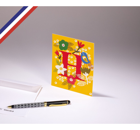 Carte simple Bouton d'or créée et imprimée en France - La lettre H