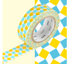 Masking Tape MT 1,5 cm Carrés fous jaune et bleu - Masking Tape (MT)