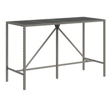 vidaXL Table de bar et dessus en verre gris 180x70x110 cm poly rotin