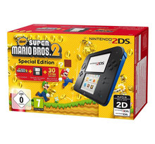 Nintendo nintendo 2ds noire / bleue + new super mario bros. 2 - console nintendo 2ds + carte mémoire sdhc 4 go + adaptateur secteur + new super mario bros. 2