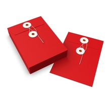 Lot de 20 enveloppes rouge + blanc à rondelle et ficelle 162x114