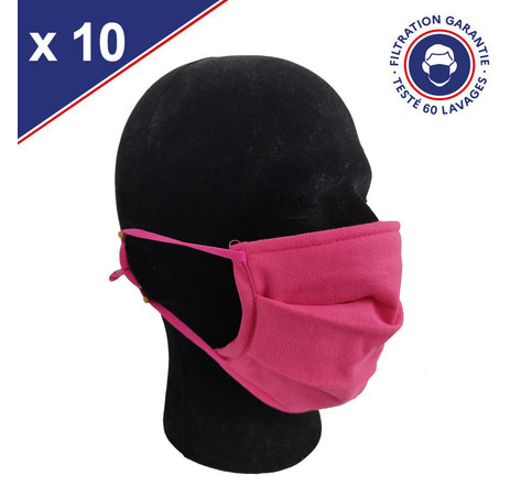 Masque Tissu Catégorie 1 Lavable x60 Corail Lot de 10