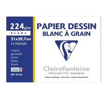 Clairefontaine - pochette dessin - papier a grain p.e.f.c - 21 x 29 7 - 12 feuilles - 224g - couleur blanche