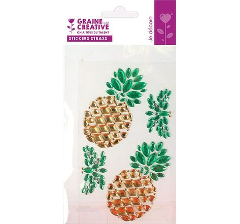 4 stickers strass 15 x 9 5 cm - ananas