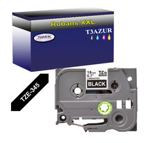 Ruban pour étiquettes laminées générique Brother Tze-345 pour étiqueteuses P-touch - Texte blanc sur fond noir - Largeur 18 mm x 8 mètres - T3AZUR