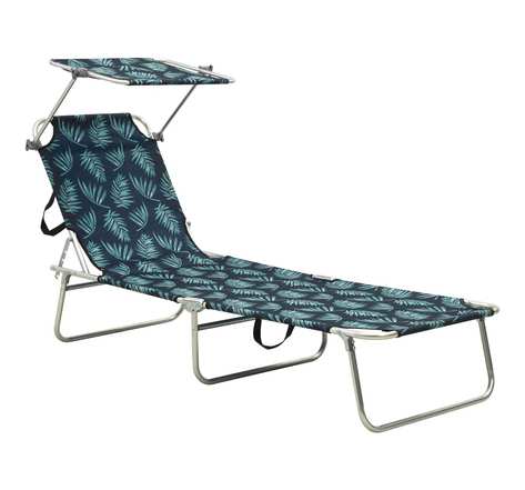Vidaxl chaise longue pliable avec auvent acier motif de feuilles