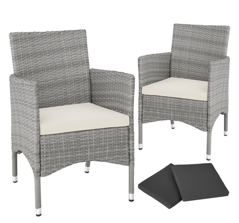 Tectake Lot de 2 fauteuils de jardin acier avec 2 sets de housses - gris clair