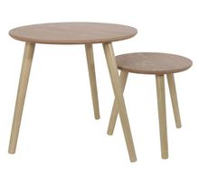 Lot de 2 Tables gigognes rondes en bois - L 48 x P 48 x H 45 cm