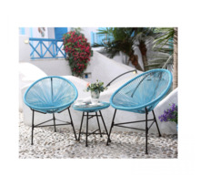 Le Palmero : salon de jardin bleu 2 fauteuils oeuf + table basse