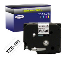 Ruban d'étiquettes laminées générique Brother Tze-161 pour étiqueteuses P-touch - Texte noir sur fond transparent - Largeur 36 mm x 8 mètres - T3AZUR