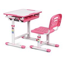 Bureau enfant ergonomique hauteurs et angle réglable 0-40° ensemble table avec chaises table à dessin avec 1 tiroir rose