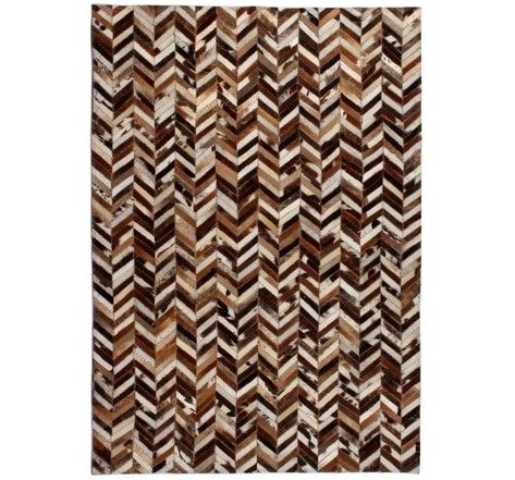 Vidaxl tapis cuir véritable patchwork 160x230 cm chevron marron/blanc