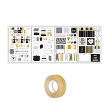147 stickers bulles & flèches Bullet journal noir-gris-doré + masking tape doré à paillettes 5 m