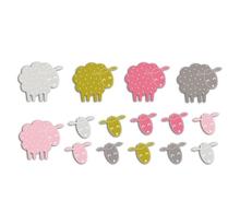 20 formes découpées moutons rose-vert taupe