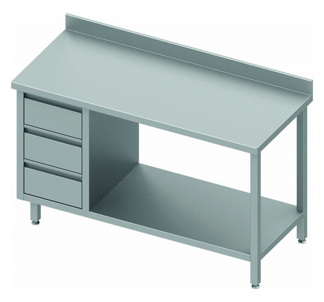Table inox avec 3 tiroirs a gauche & etagère - gamme 600 - stalgast - 1000x600 x600xmm
