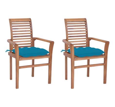 Vidaxl chaises à dîner 2 pcs avec coussins bleu clair bois de teck