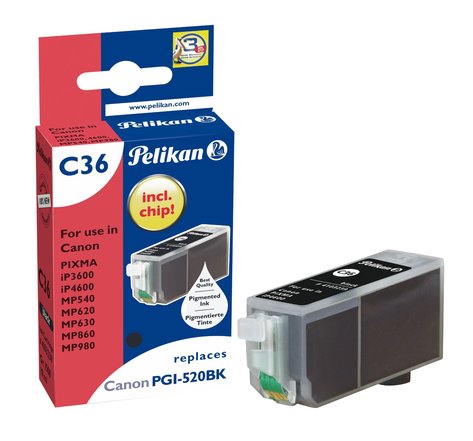 C36 cartouche jet d'encre compatible avec oem pgi-520pgbk 2932b001 noir pelikan printing
