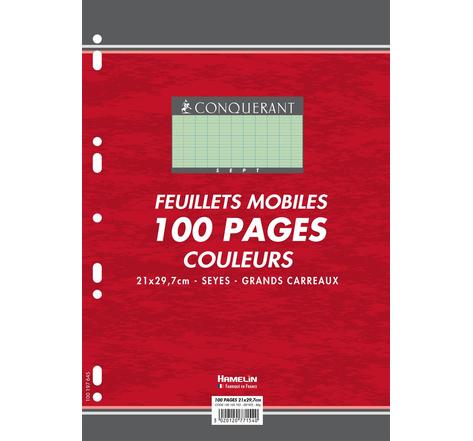Feuillets mobiles 21x29,7 cm 100 pages grands carreaux verts 80g CONQUÉRANT SEPT