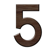 Numéro 5-Numéro adhésif pour boîtes aux lettres - Résine de 3 mm, hauteur environ 50 mm - Voyager (chêne moyen)