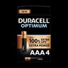 Duracell - NOUVEAU Piles alcalines AAA Optimum, 1.5 V LR03 MX2400, paquet de 4