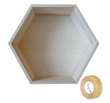 Etagère hexagone bois 30 x 26,5 x 10 cm + masking tape doré à paillettes 5 m