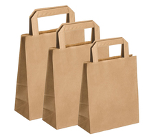 Lot de 100 sacs cabas en papier kraft brun marron havane avec poignée plate 260 x 190 x 250 mm 12 litres résistant papier 80g/m² non imprimé
