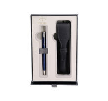 Parker sonnet stylo bille  bleu satiné  recharge noire pointe moyenne  coffret cadeau + étui cuir noir