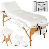 Tectake Table de massage Pliante 3 Zones, Tabouret, Rouleau + Housse - blanc