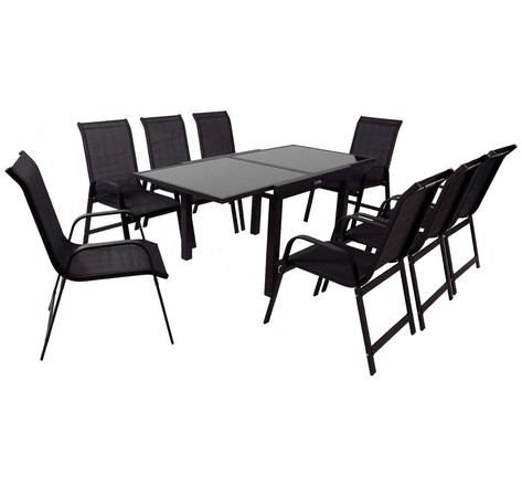 Salon de jardin extensible 90/180 "porto 8" - phoenix - noir - 1 table + 8 fauteuils