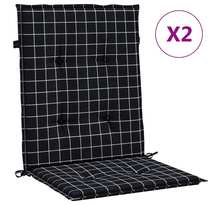 vidaXL Coussins de chaise à dossier bas lot de 2 noir à carreaux tissu