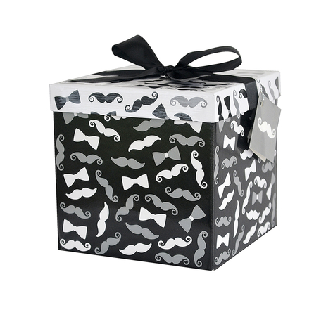 Boîte cadeau avec nœud - Motifs moustaches