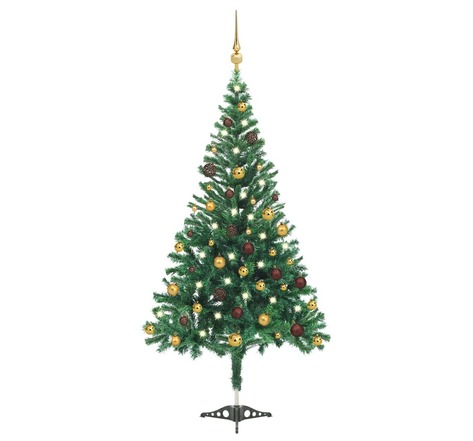 vidaXL Arbre de Noël artificiel pré-éclairé/boules 210 cm 910 branches