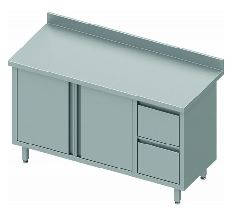 Table armoire inox adossée - 2 portes battantes & tiroirs - gamme 600 - stalgast -  - 1300x600battante x600xmm