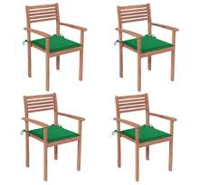 Vidaxl chaises de jardin 4 pcs avec coussins vert bois de teck solide