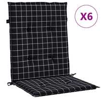 vidaXL Coussins de chaise à dossier bas lot de 6 noir à carreaux tissu