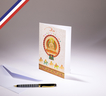 Carte double miniature créée et imprimée en france  sur papier certifié pefc - bon anniversaire - bouddha et éléphants