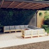 vidaXL Salon de jardin 11 Pièces avec coussins gris Bois de pin