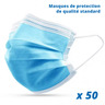 Lot de 50 masques de protection - Non médicaux - Type I - CE EN14683