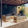 vidaXL Salon de jardin 13 Pièces avec coussins gris bois de pin