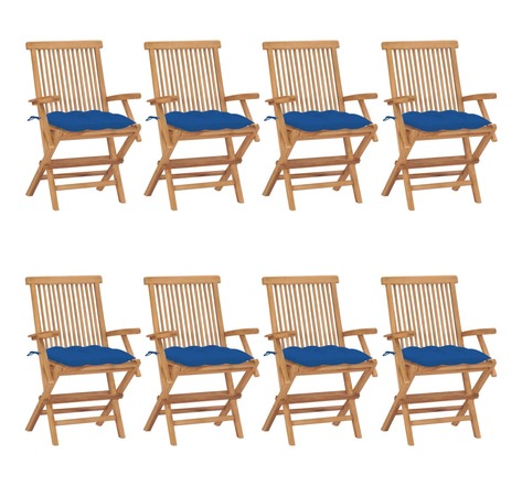 Vidaxl chaises de jardin avec coussins bleu 8 pcs bois de teck massif