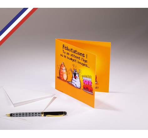 Carte double Cha Cha Cha créée et imprimée en France sur papier certifié PEFC - Happy birthday