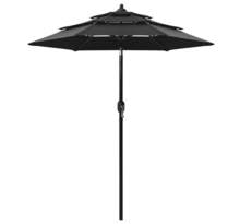 Vidaxl parasol à 3 niveaux avec mât en aluminium noir 2 m