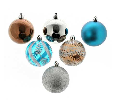 Atmosphera Kit de décoration pour Sapin de Noël Chocolat Turquoise et Argent 6 pièces (lot de 4)